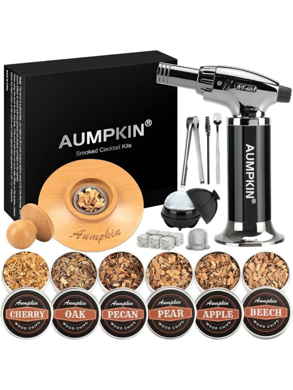 Cocktail Smoker Kit with Torch & 6 Flavor Wood Chips – Whiskey Infuser Gift Set